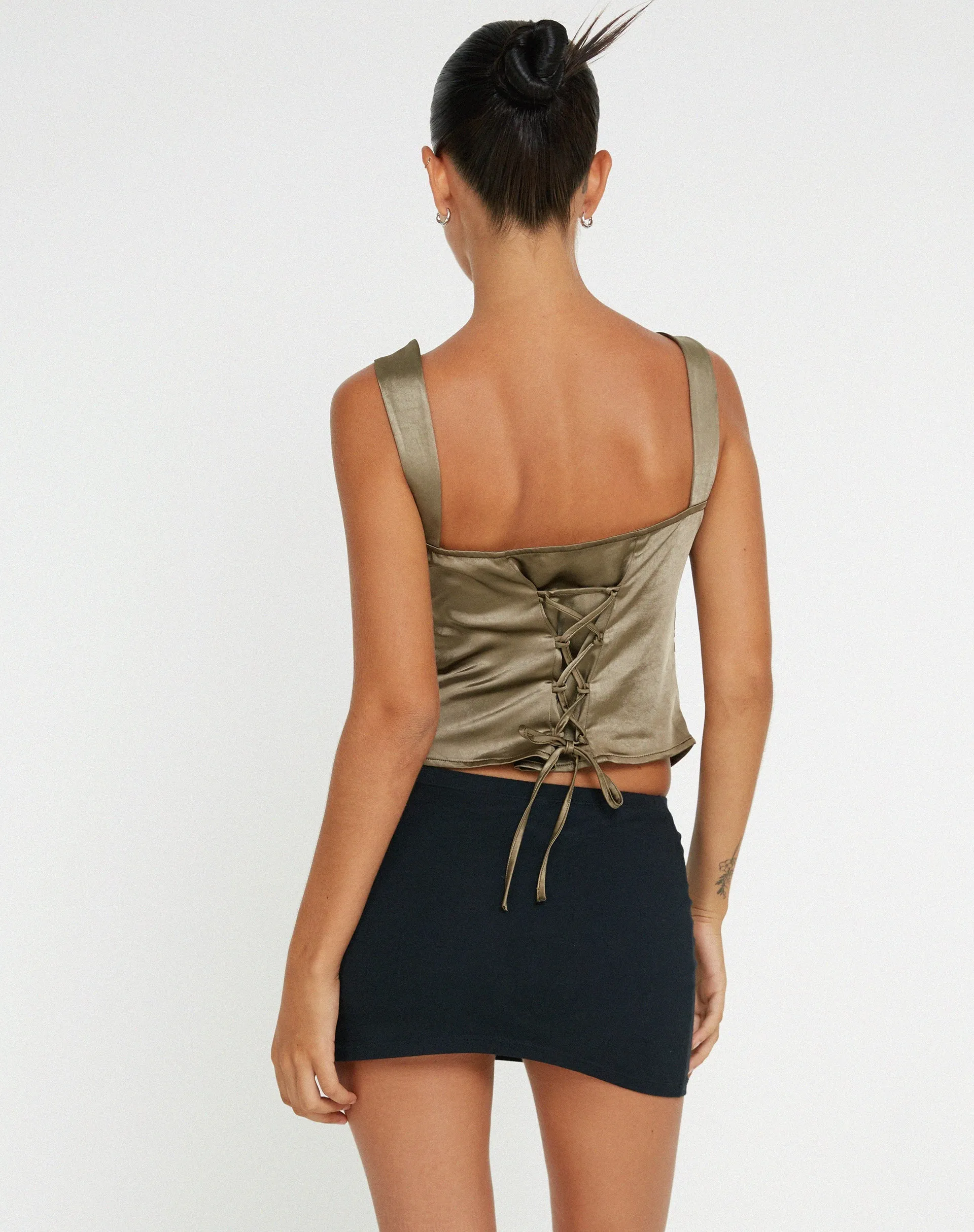 Kanaya Top in Satin Dark Olive