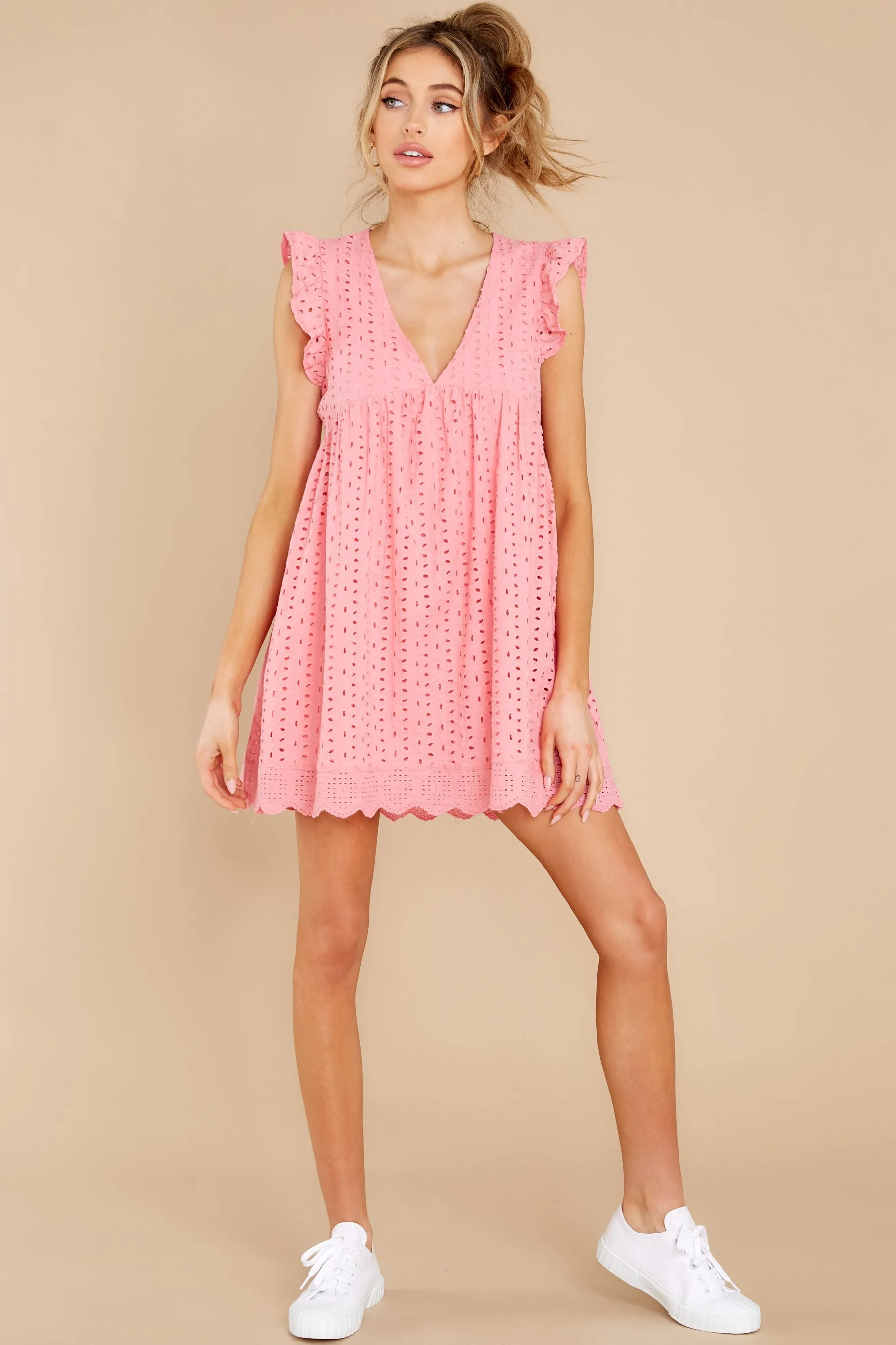 Keep A Secret Coral Pink Romper Dress