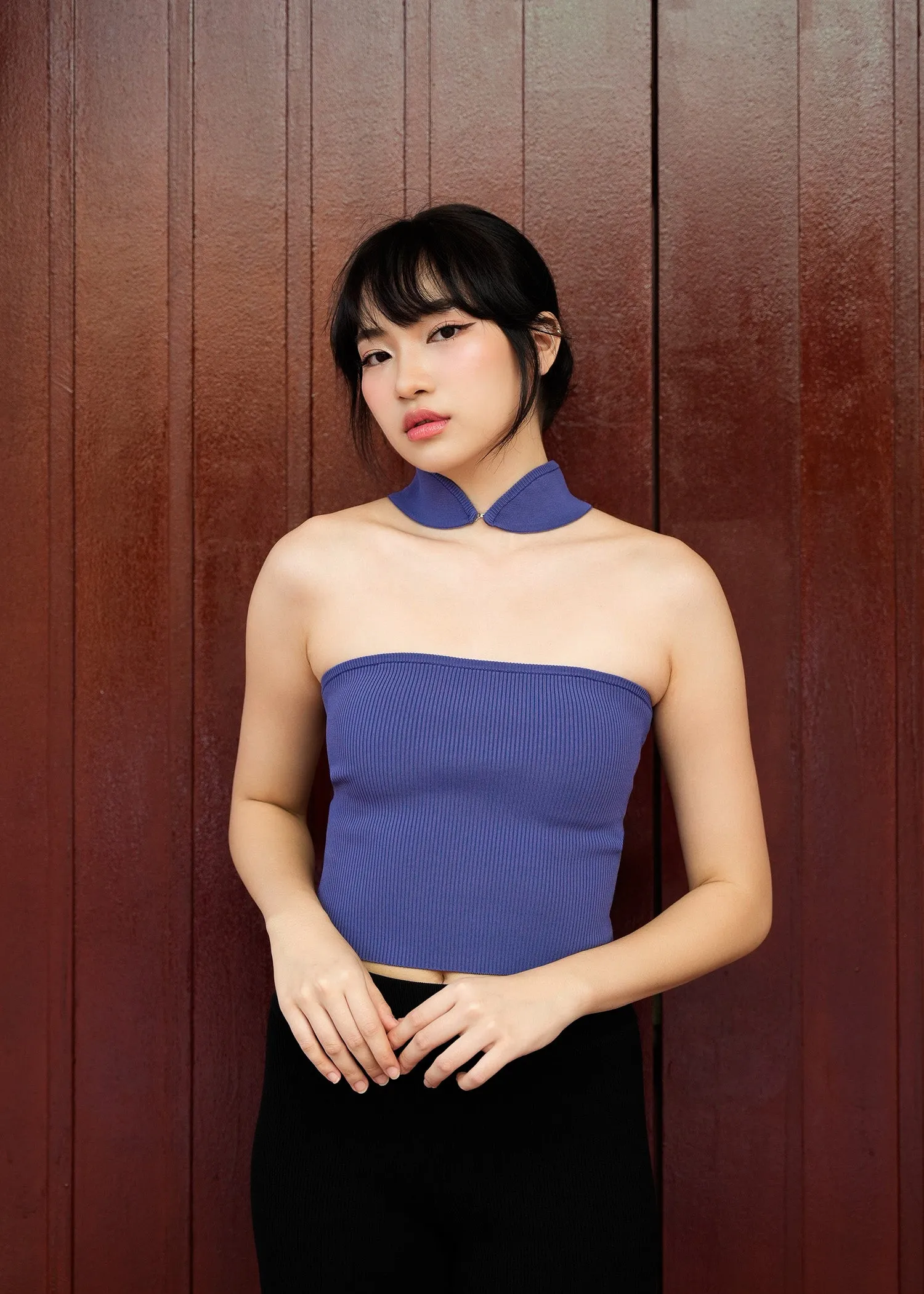 Knitted Qipao Tube Top (Midnight Blue)