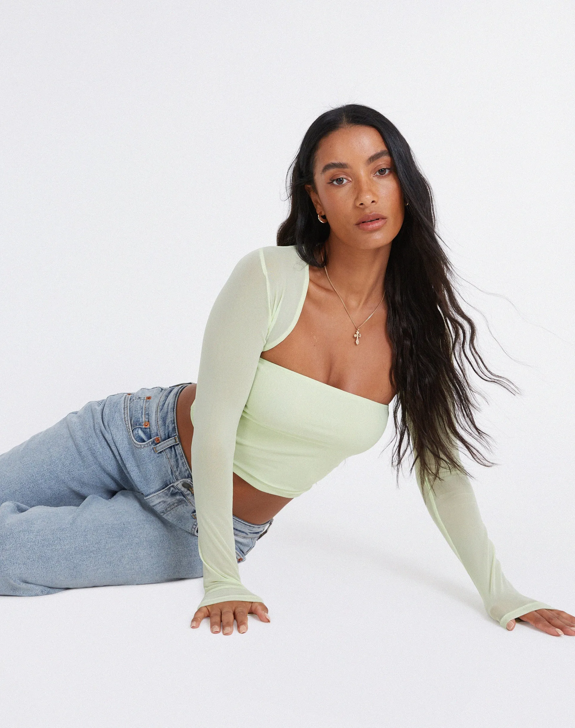 Kouna Bandeau Crop Top and Shrug Set in Shadow Lime