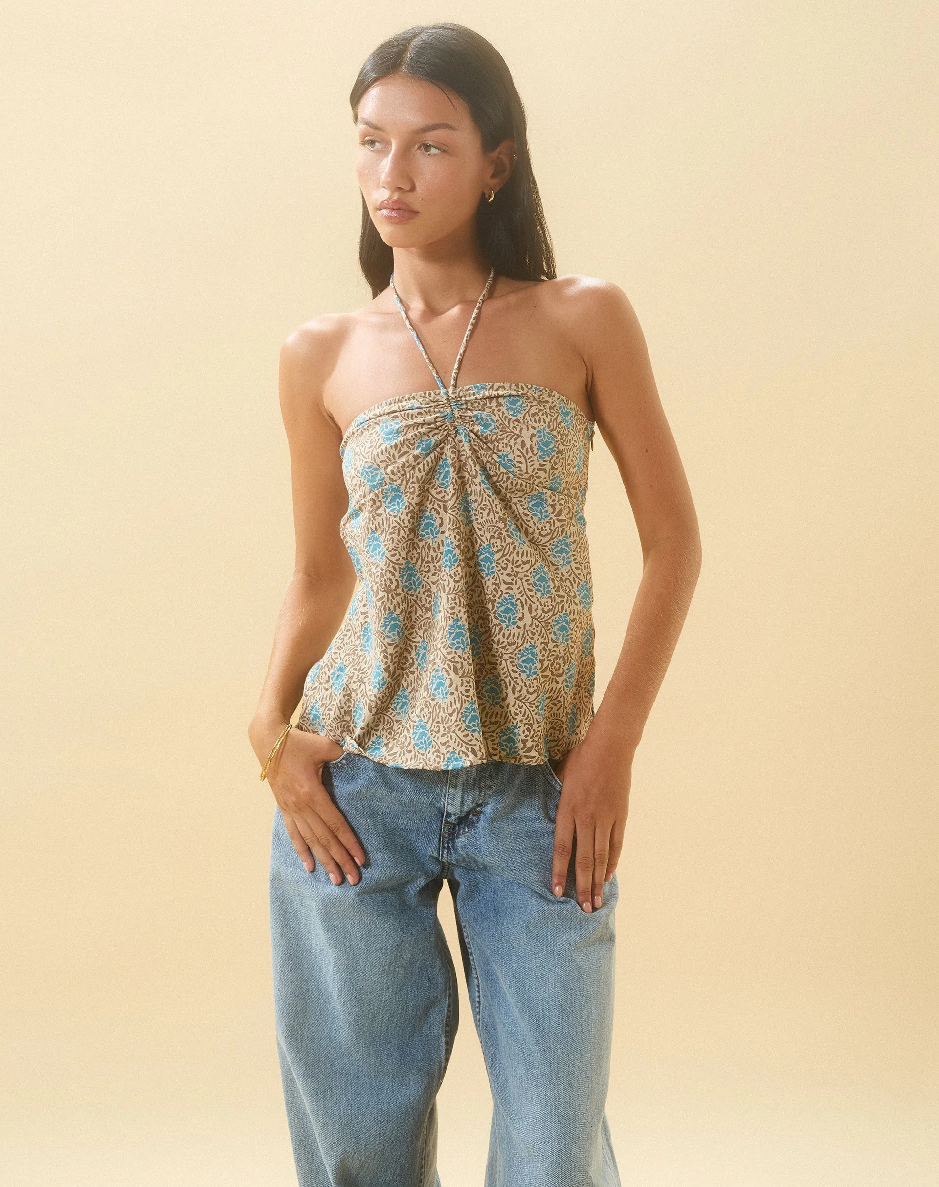 Laeri Halterneck Top in Bohemian Batik Blue Brown