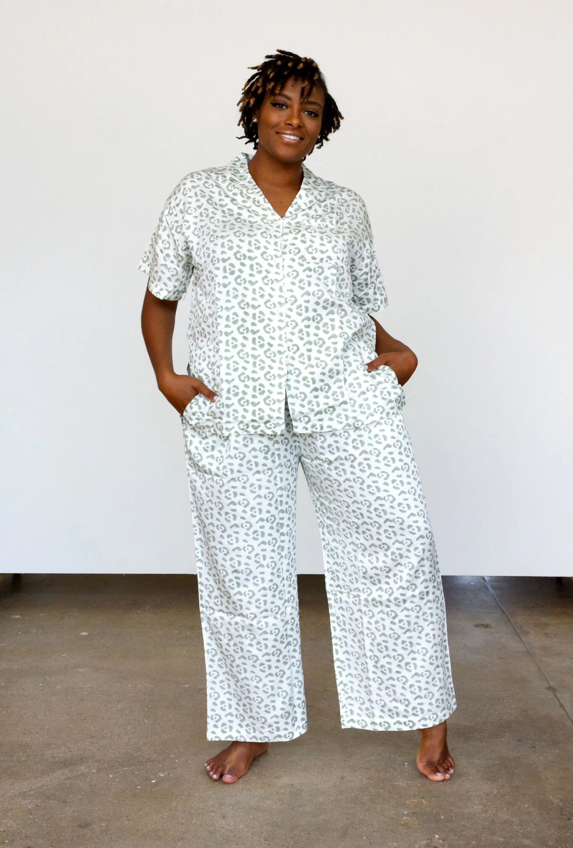 Leopard Pajama Modal Set in Cream   Sage