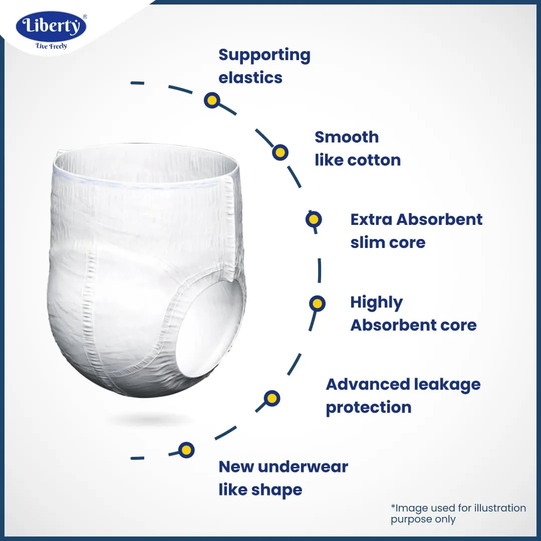 Liberty Premium Adult Diaper Pants, Medium (M) Size, 30 Count, Waist Size (61-115cm | 24-45 inches), Unisex, Leak Proof, Extra Elastics, High Absorbency, 12 Hrs protection, Pack of 1