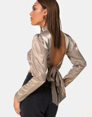 Lona Longsleeve Top in Satin Taupe