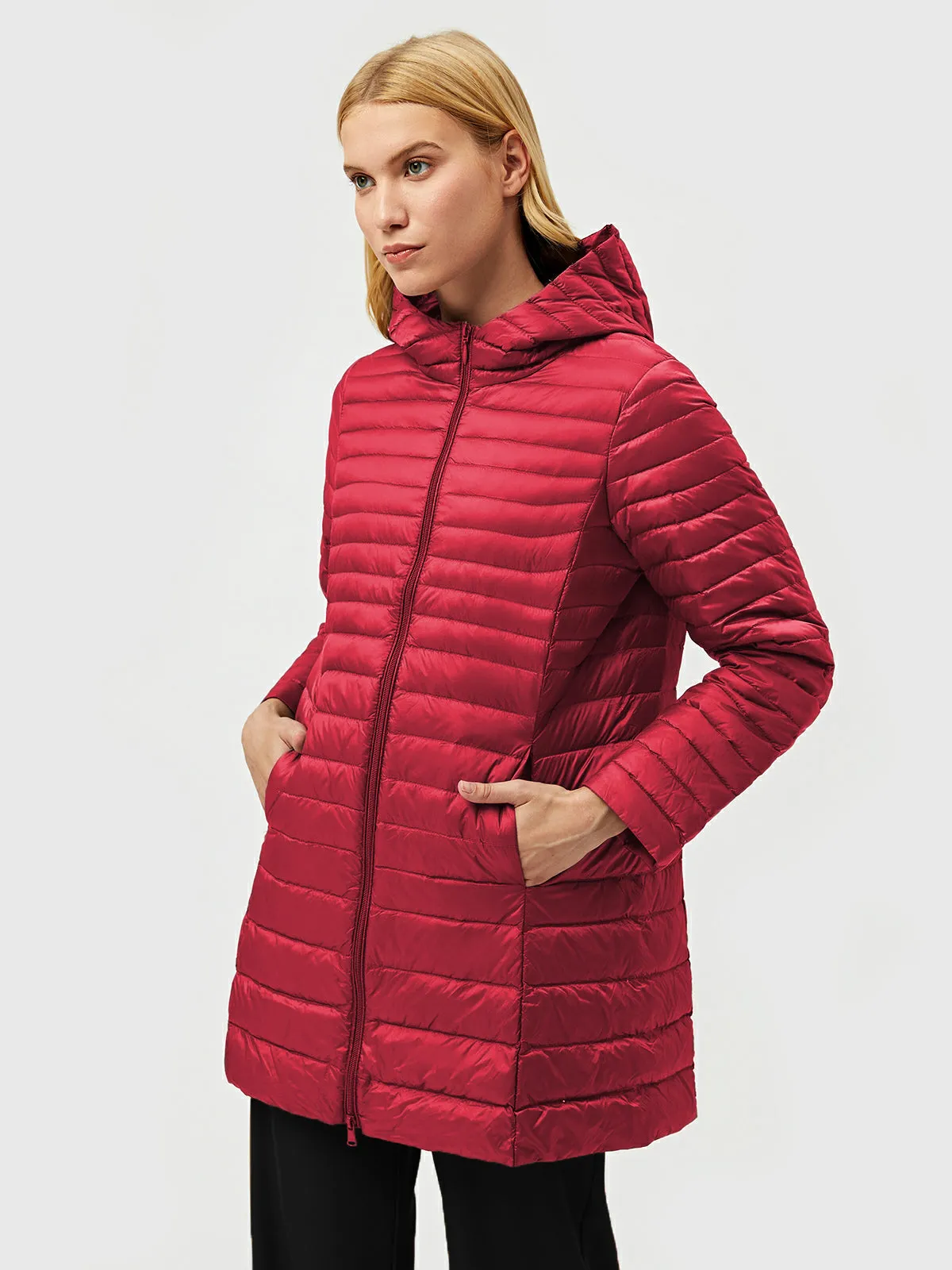 Long Hooded Light Down Puffer  Jacket