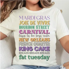 Mardi Gras Stacked Details Graphic Tshirt Print, T-Shirt Tshirt