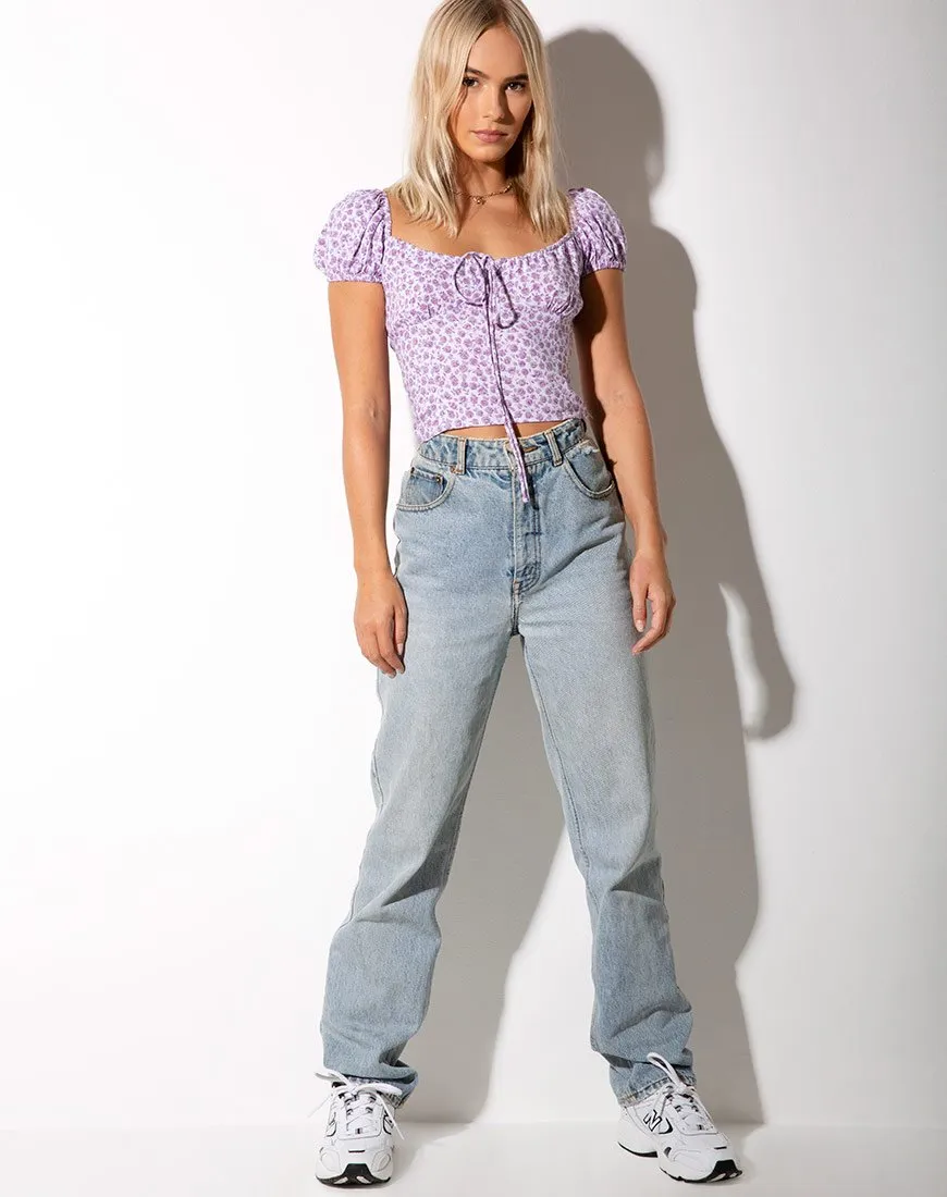 Mazu Top in Ditsy Rose Lilac