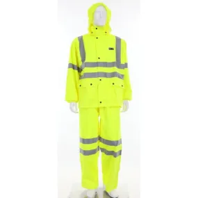 MCR Safety Luminator 5182 ANSI 107 Type R Class 3, 2 Piece Reflective Rain Suit with Attached Drawstring Hood, Hi Vis Lime, 1 Each