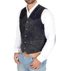 Mens Suede Button Fastening Waistcoat Don Black