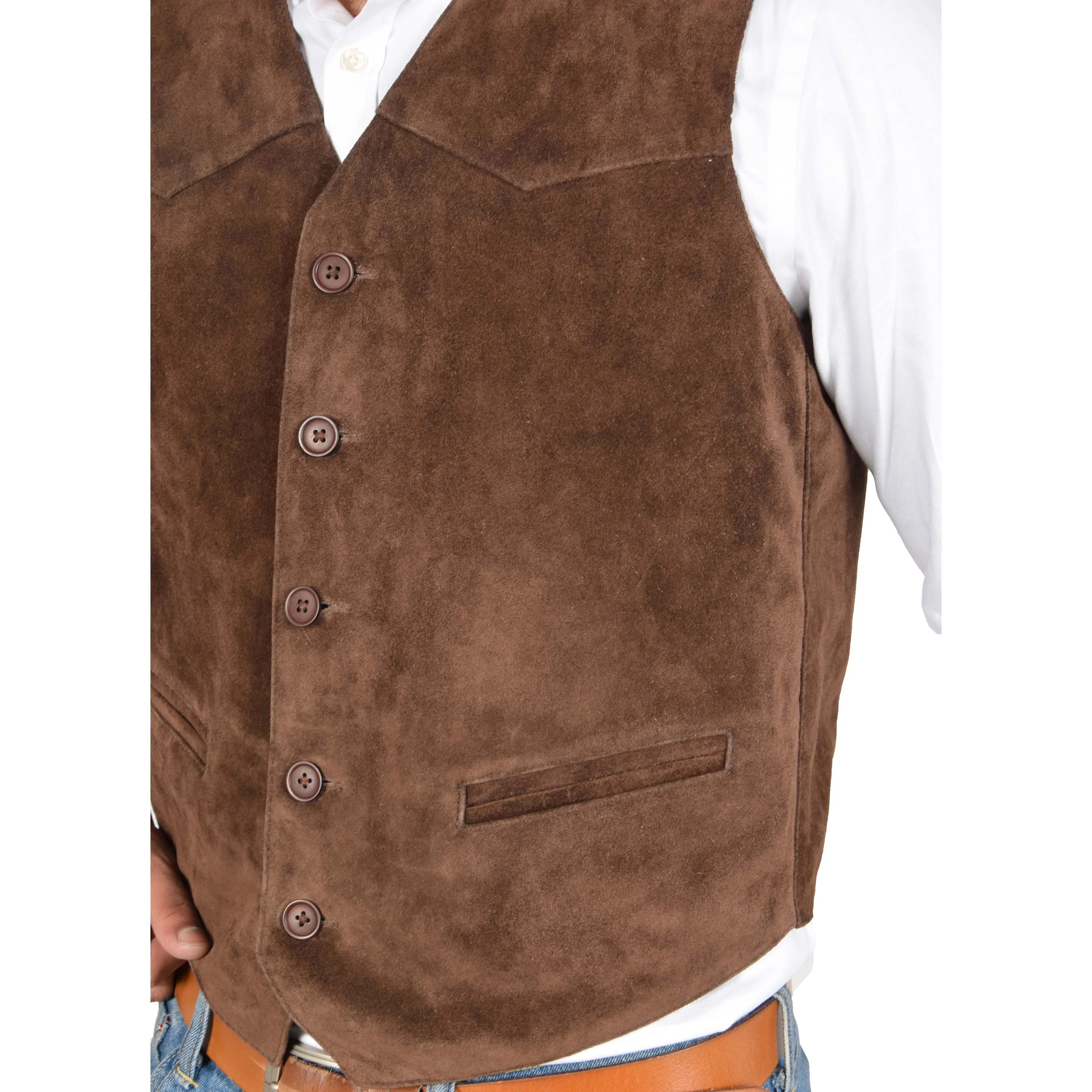 Mens Suede Button Fastening Waistcoat Don Brown