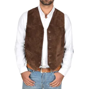 Mens Suede Button Fastening Waistcoat Don Brown