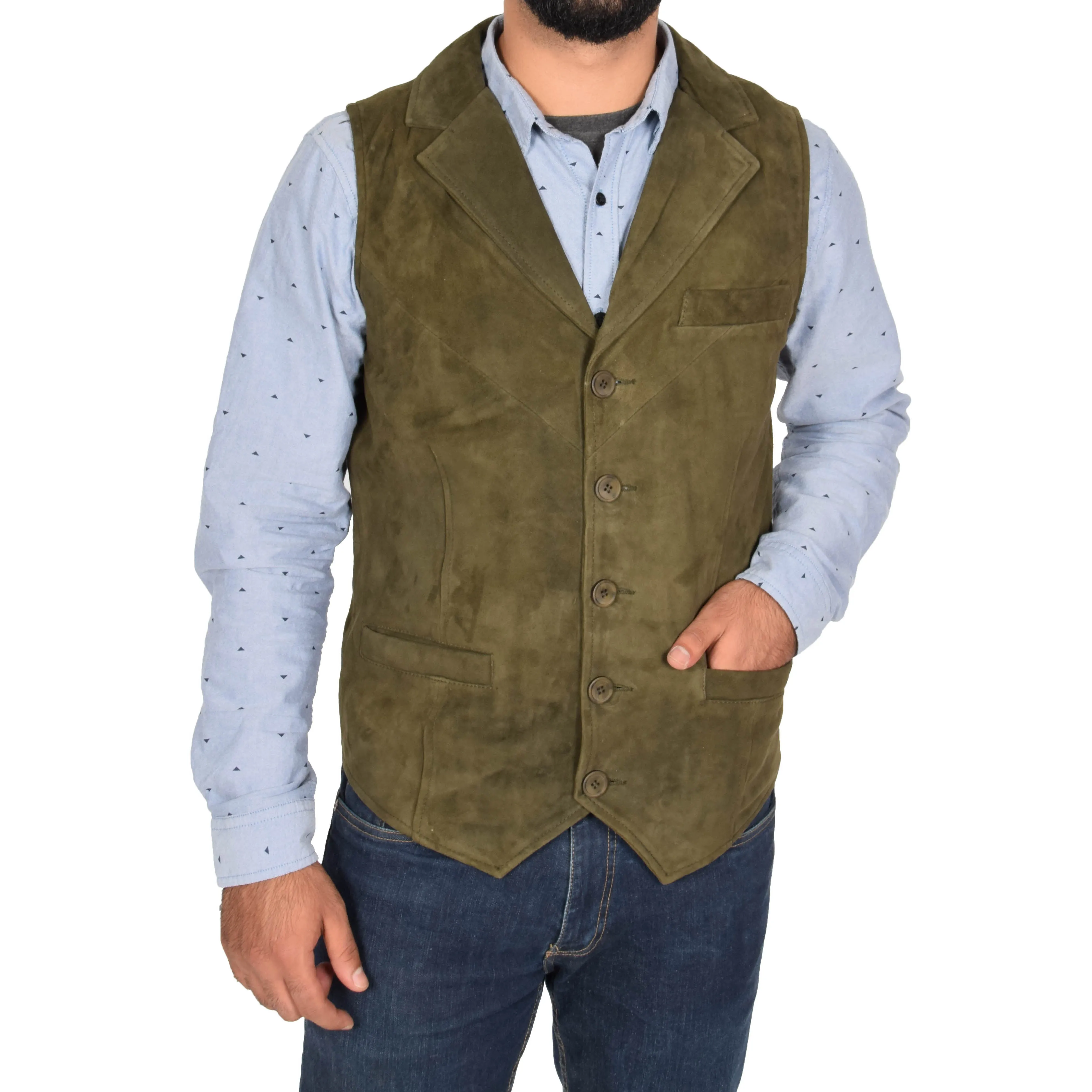 Mens Suede Buttoned Waistcoat Gilet Devin Green