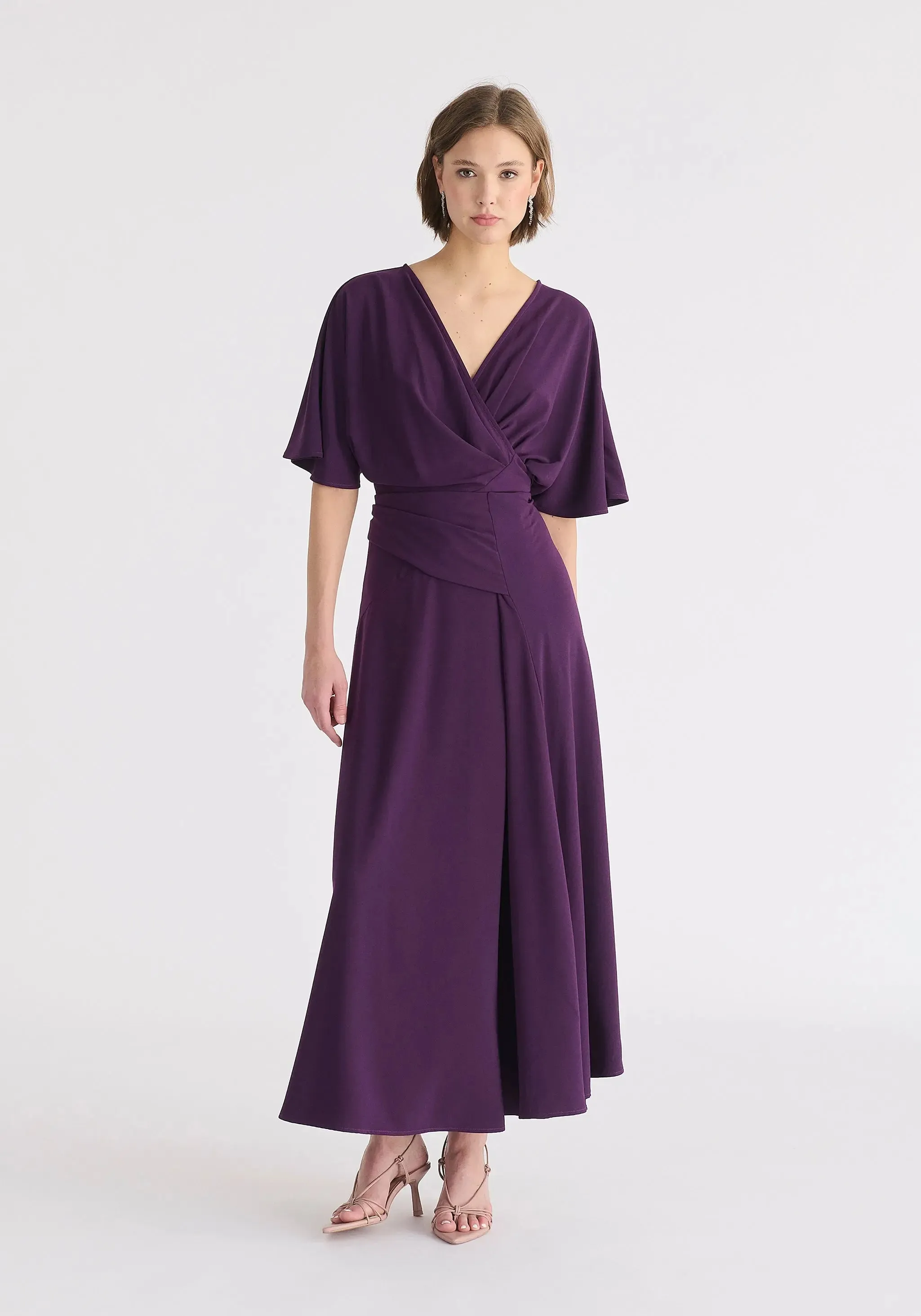 Midnight Plum Flare Sleeves Maxi Wrap Dress