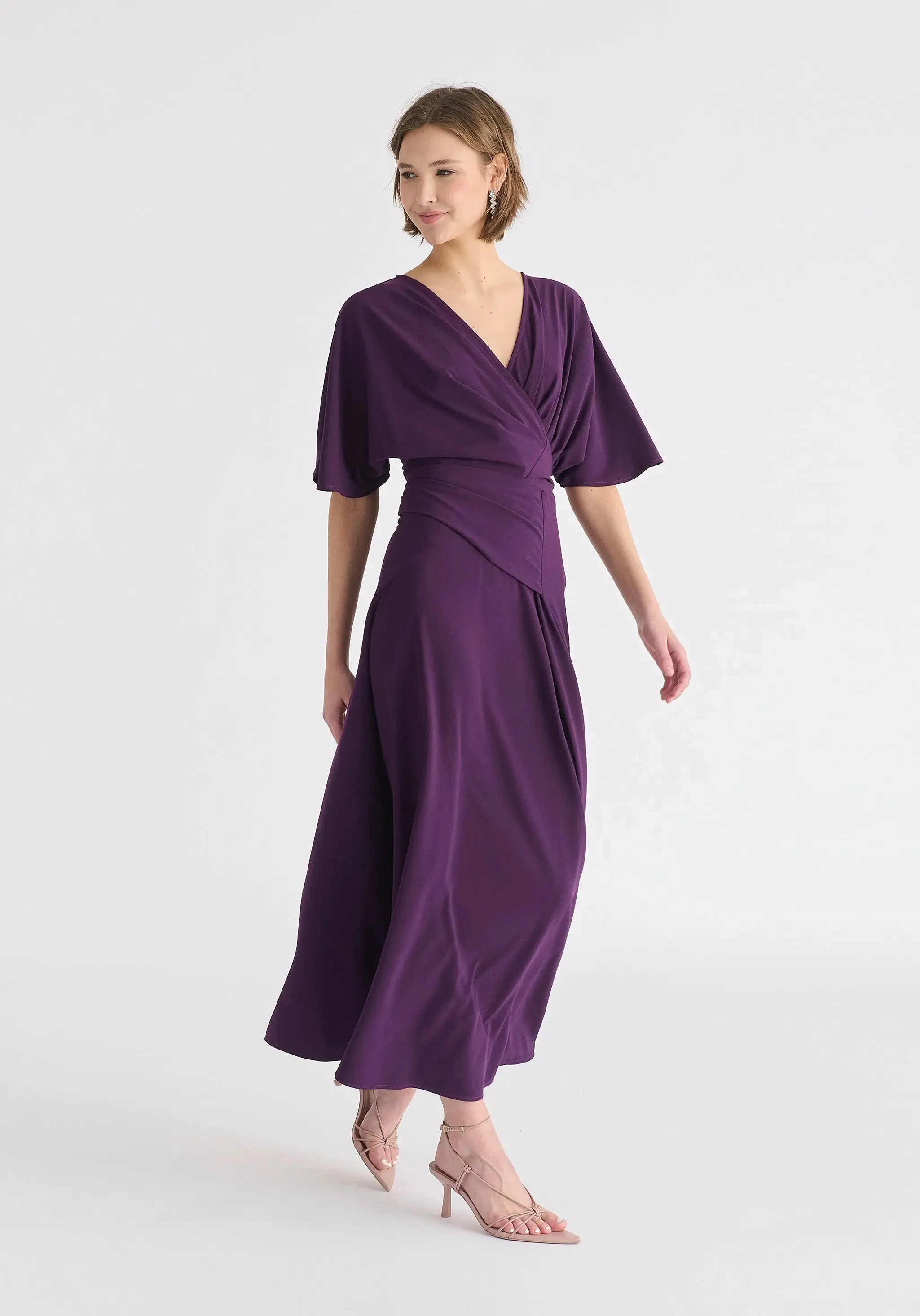 Midnight Plum Flare Sleeves Maxi Wrap Dress