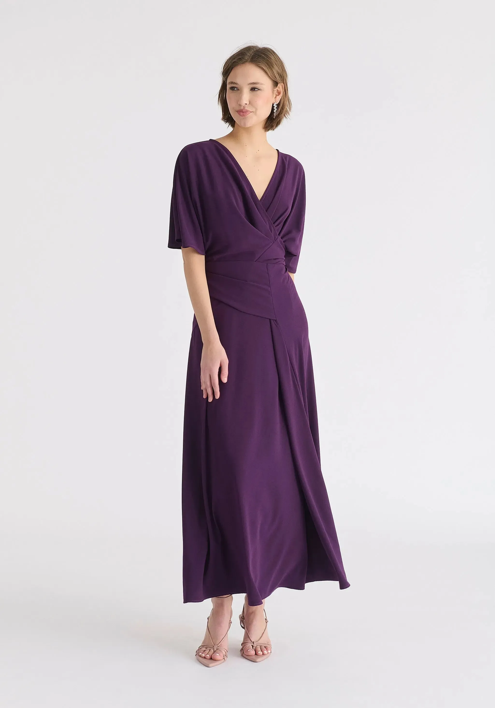 Midnight Plum Flare Sleeves Maxi Wrap Dress