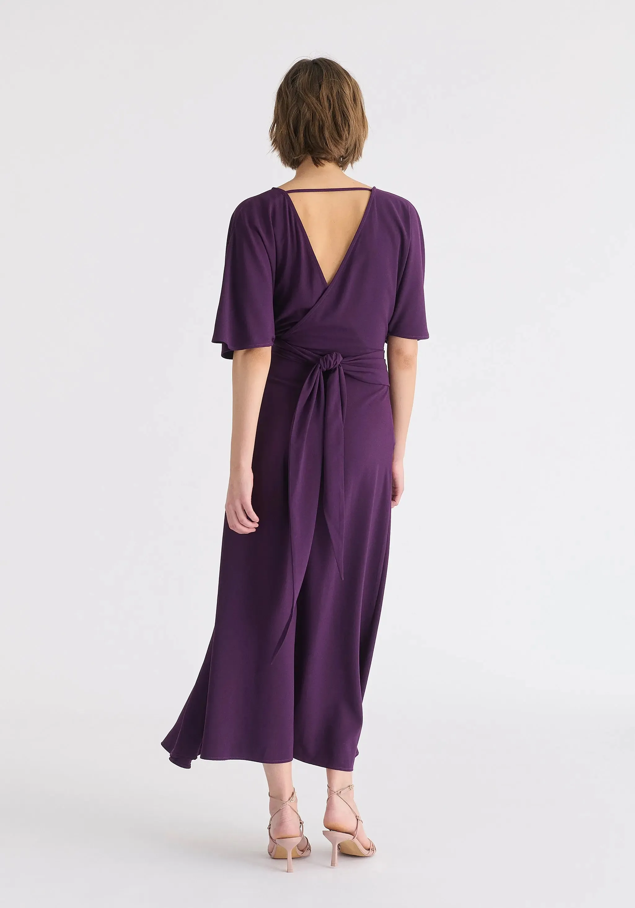 Midnight Plum Flare Sleeves Maxi Wrap Dress