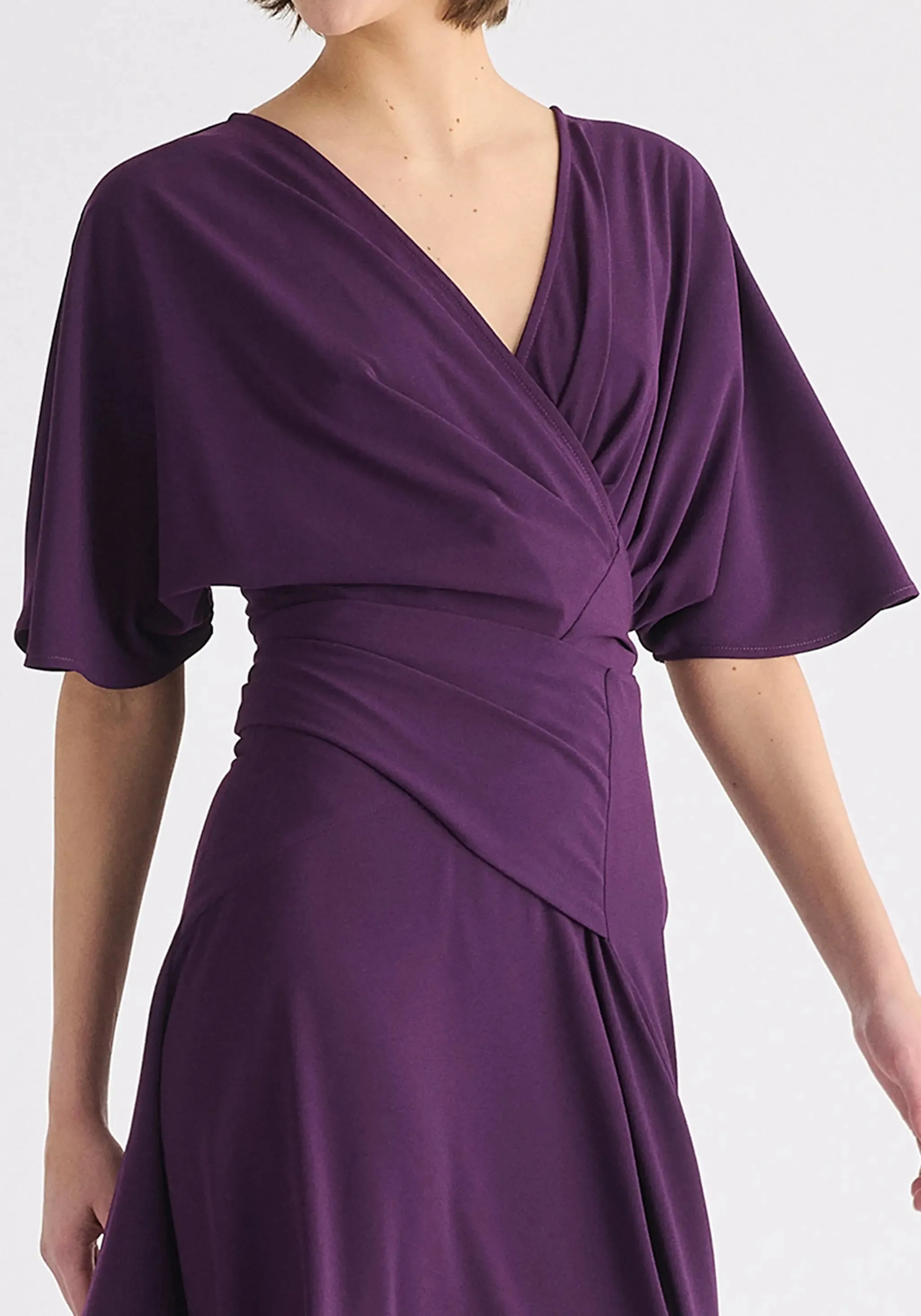 Midnight Plum Flare Sleeves Maxi Wrap Dress