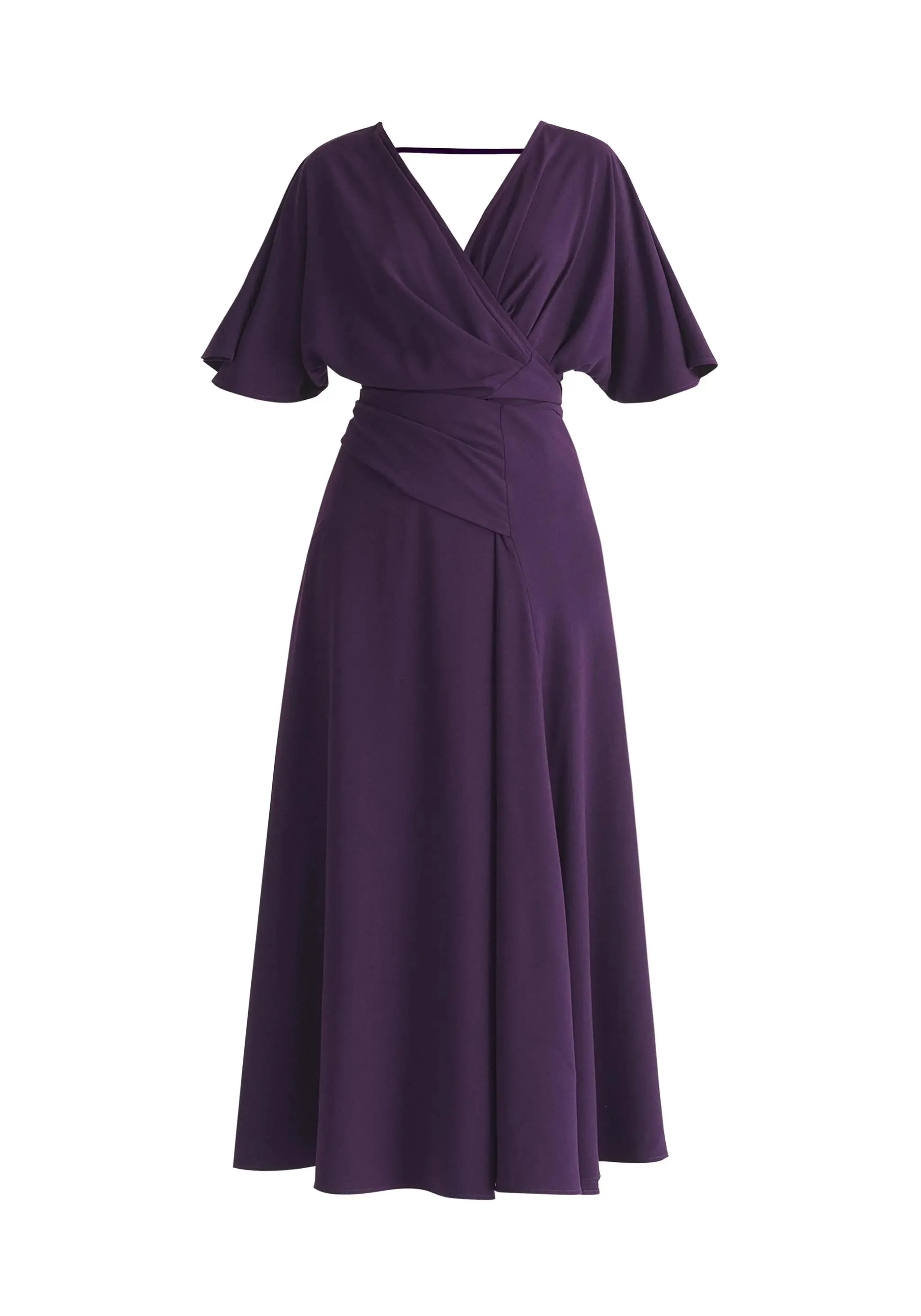 Midnight Plum Flare Sleeves Maxi Wrap Dress