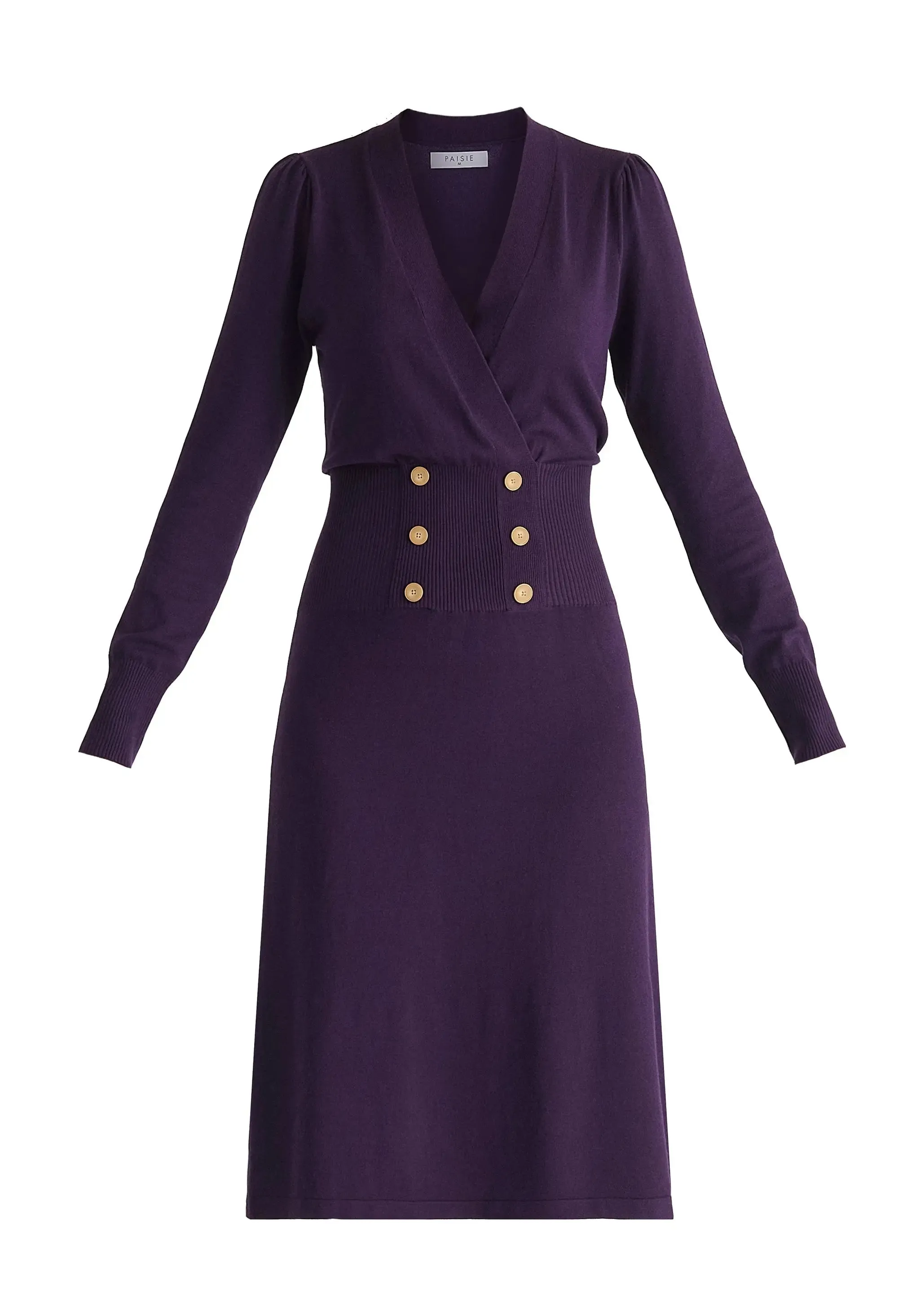 Midnight Plum Long Sleeve Knitted Button Wrap Dress