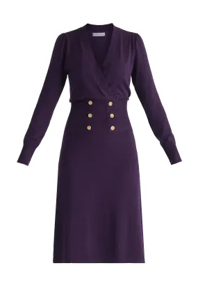 Midnight Plum Long Sleeve Knitted Button Wrap Dress