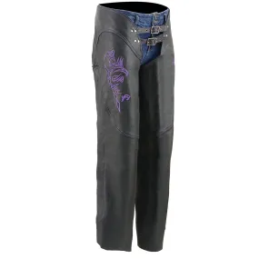 Milwaukee Leather Chaps for Women Black and Purple Low-Rise Waist-