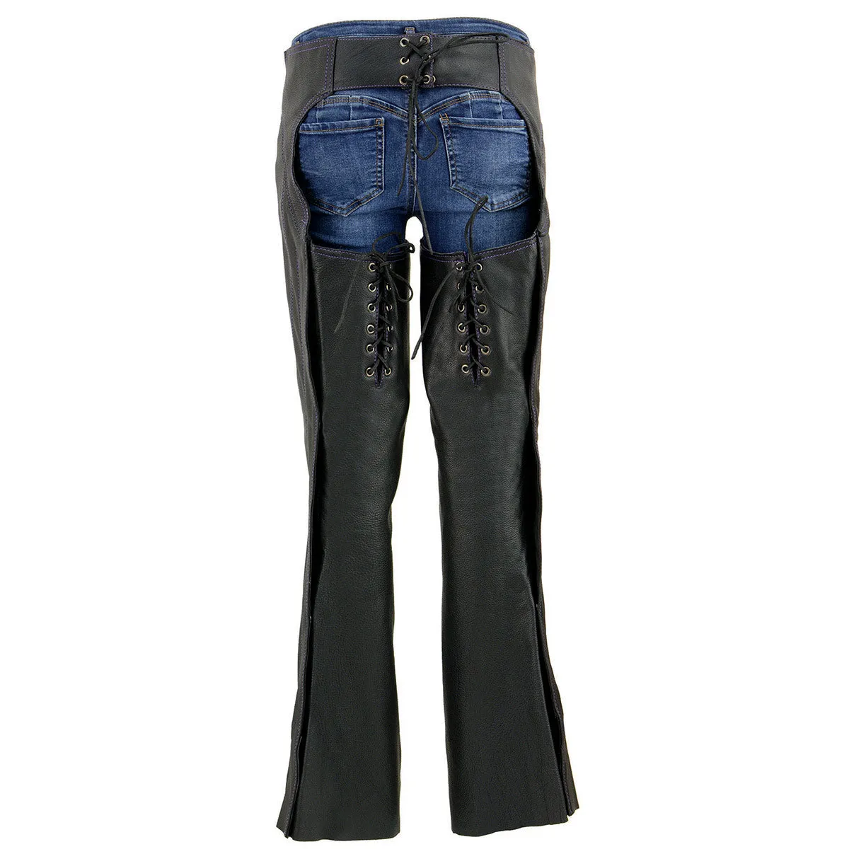 Milwaukee Leather Chaps for Women Black and Purple Low-Rise Waist-