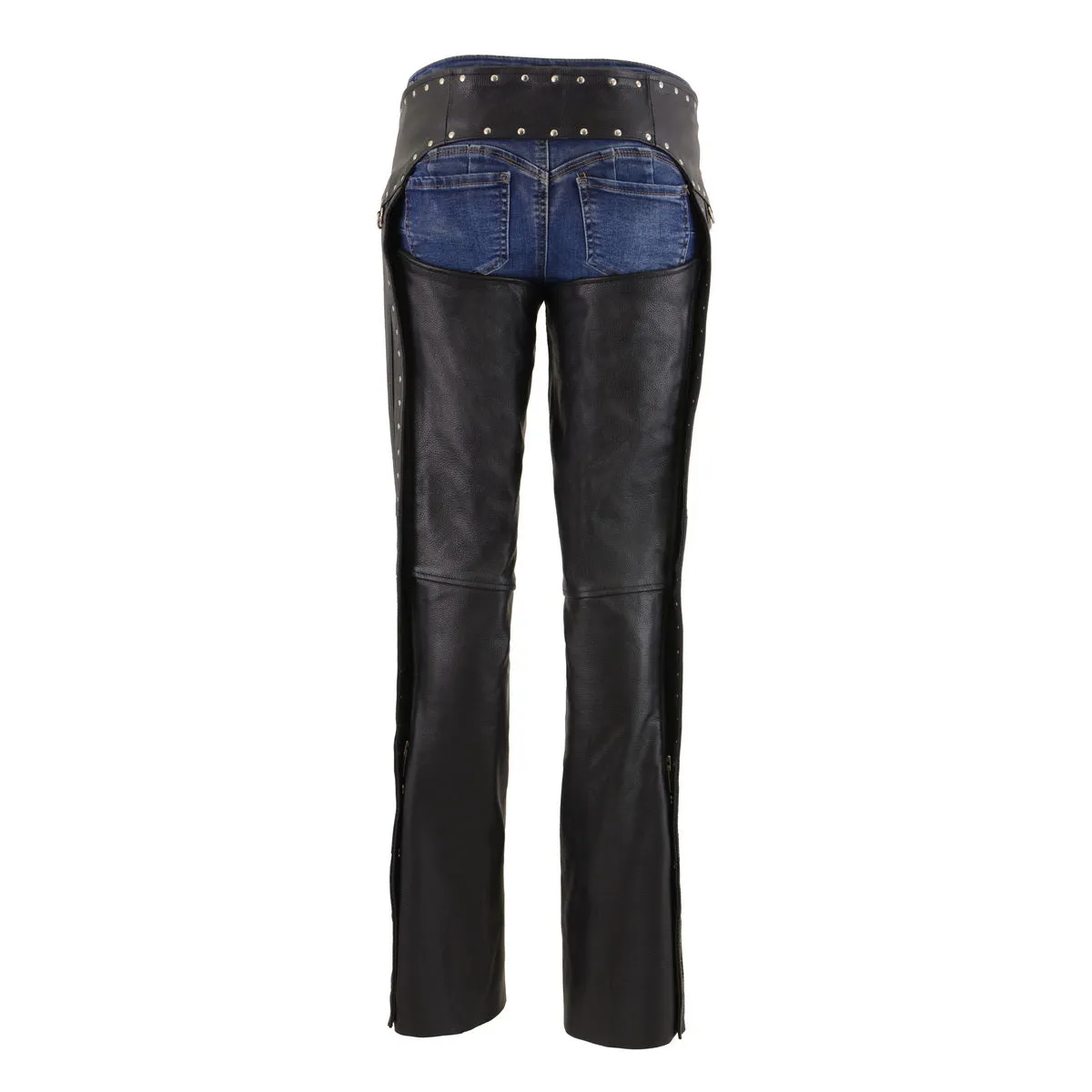 Milwaukee Leather MLL6503 Ladies Black Classic Leather Chaps with Rivet Design