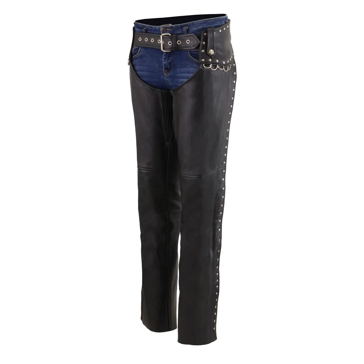 Milwaukee Leather MLL6503 Ladies Black Classic Leather Chaps with Rivet Design