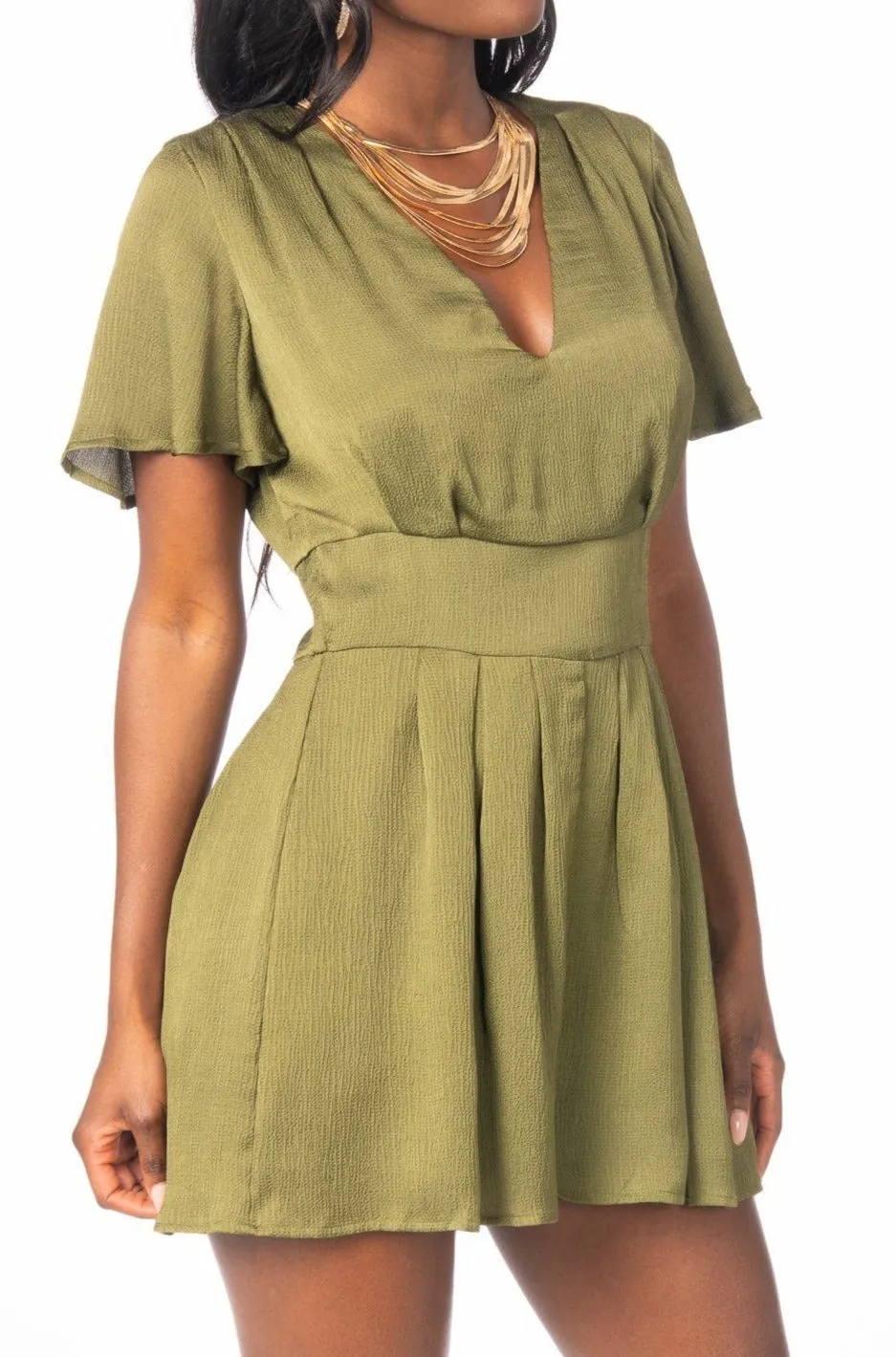 Mimosas Brunch Olive Green Romper