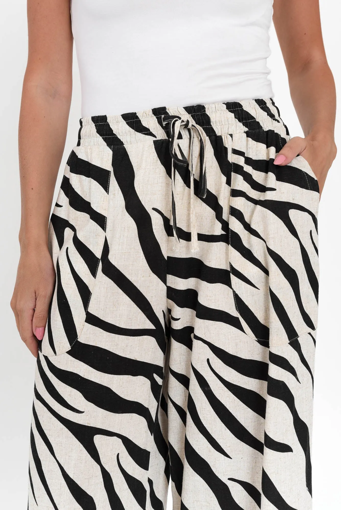 Minnelli Black Zebra Linen Cotton Pants