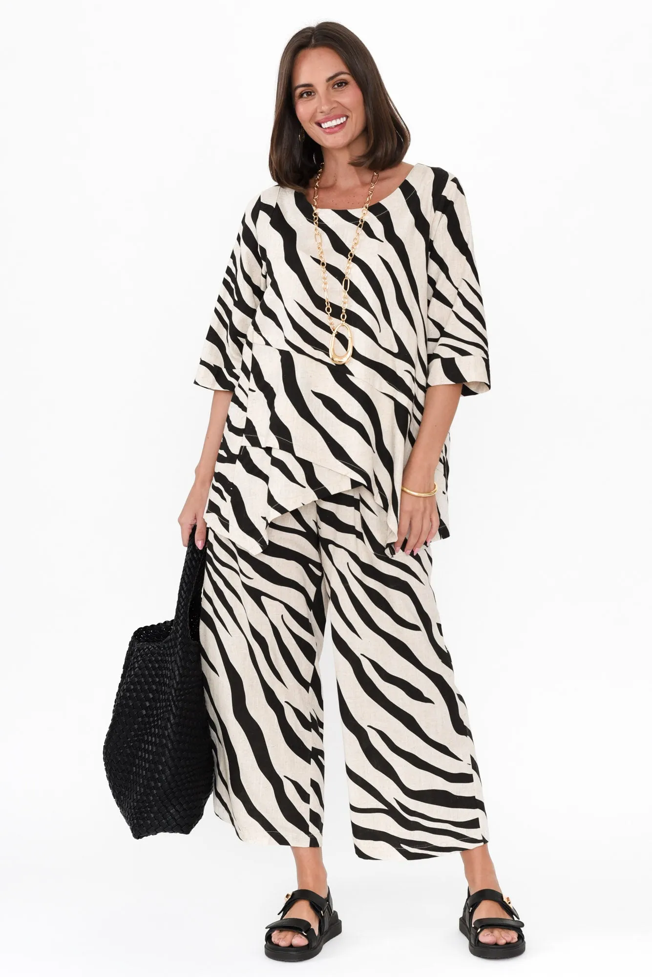 Minnelli Black Zebra Linen Cotton Pants