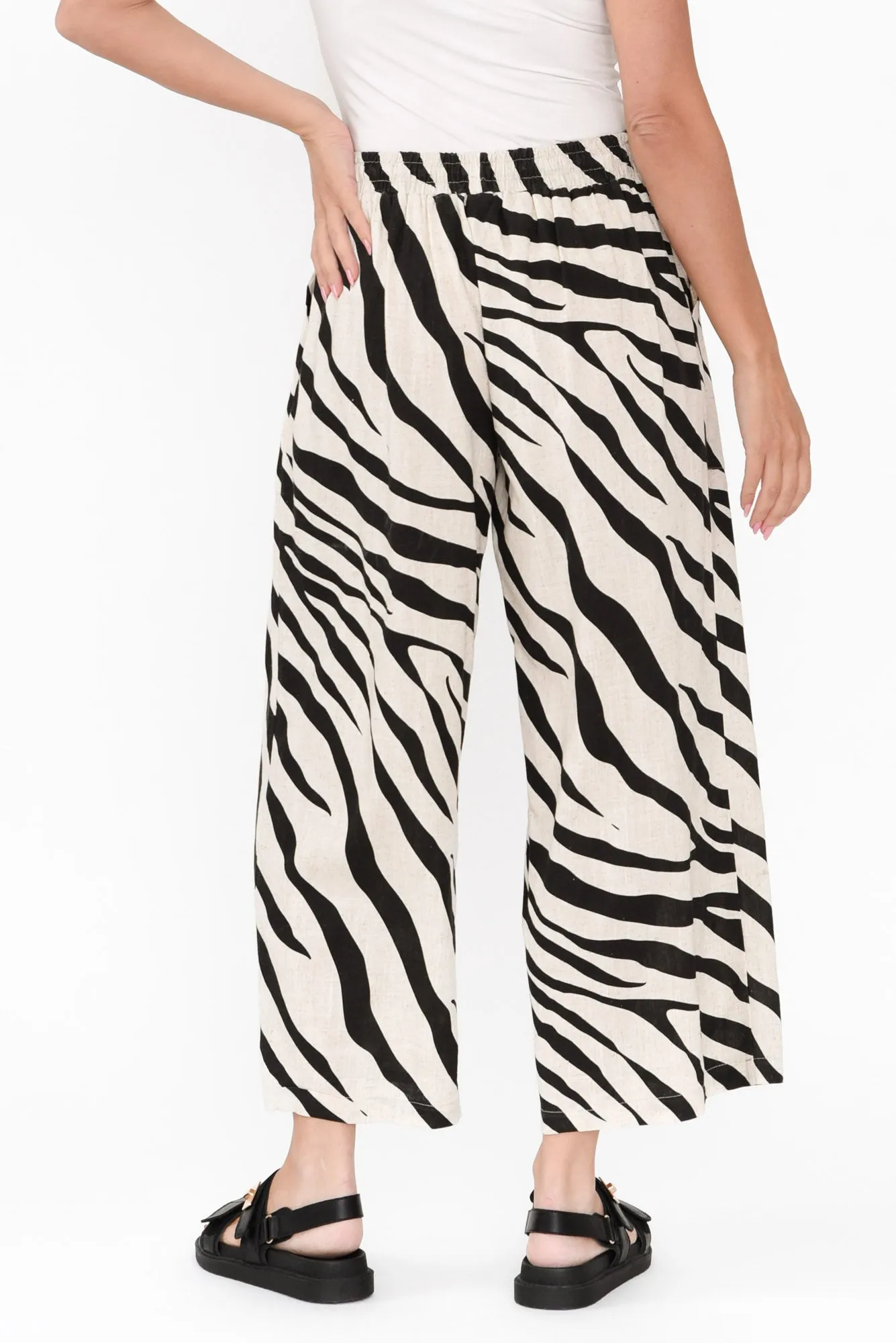 Minnelli Black Zebra Linen Cotton Pants