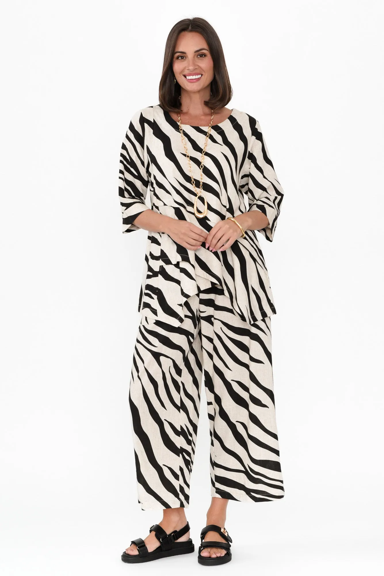 Minnelli Black Zebra Linen Cotton Pants