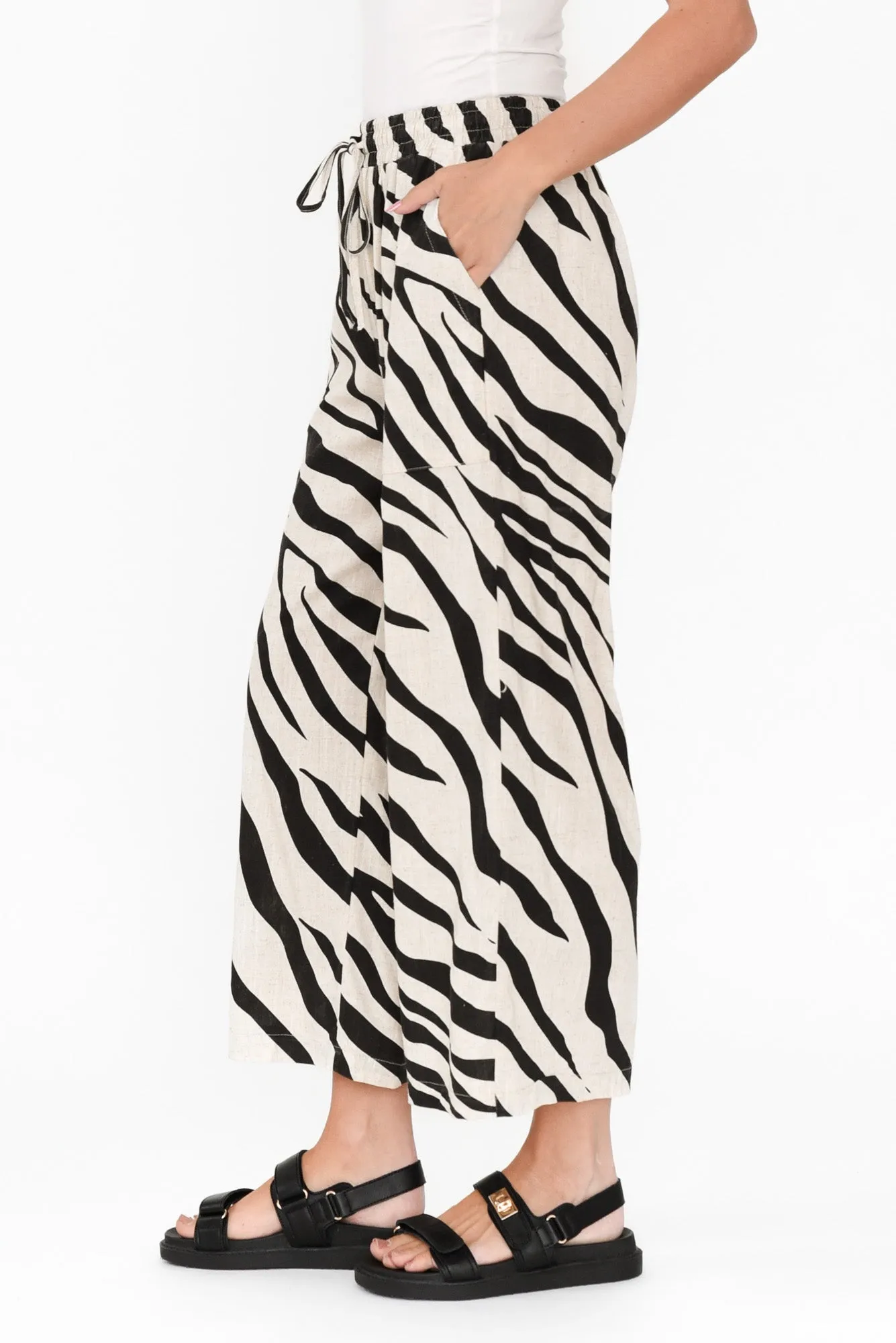 Minnelli Black Zebra Linen Cotton Pants