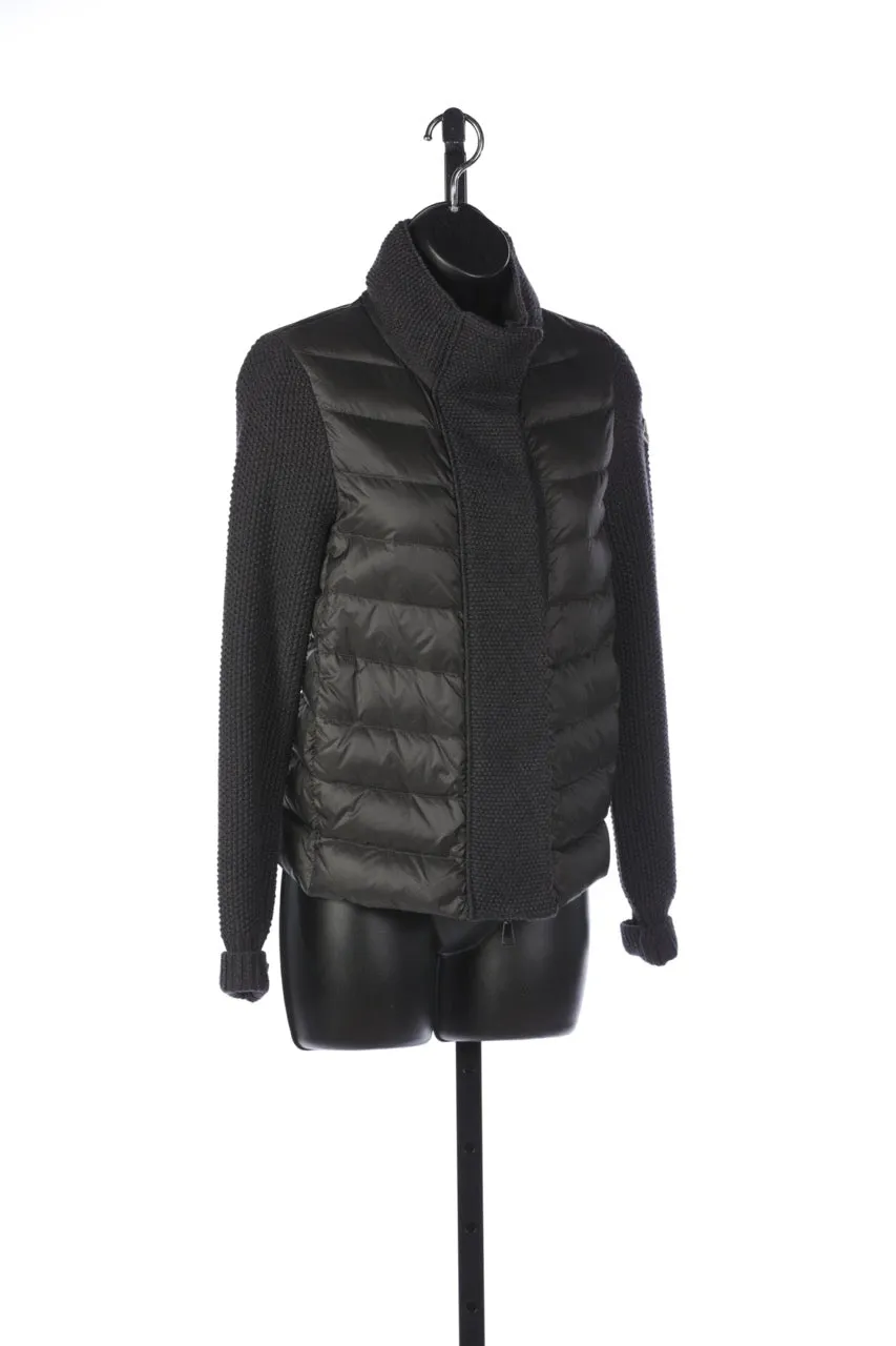 Moncler Grey Insulated Puffer Jacket with Knit Detail