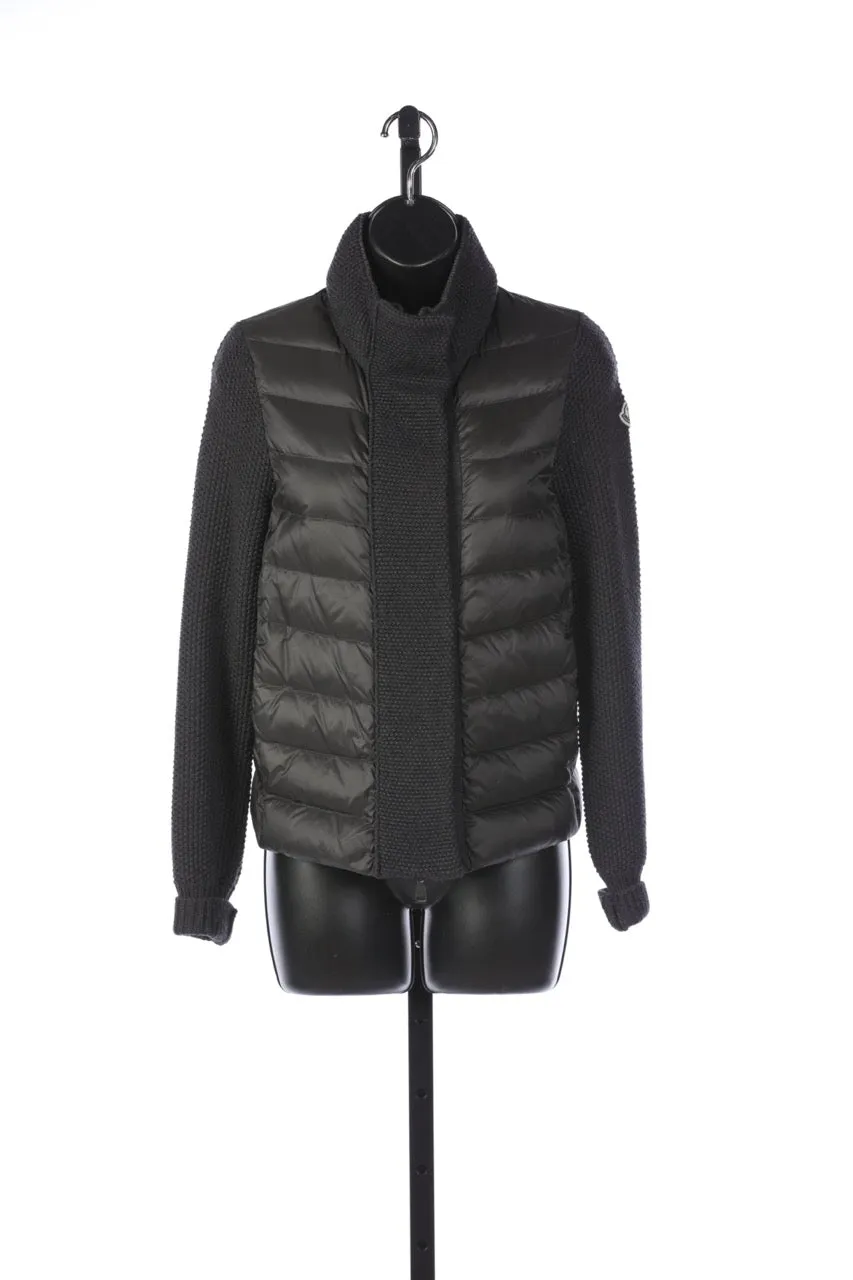 Moncler Grey Insulated Puffer Jacket with Knit Detail