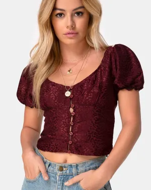 Monda Top in Satin Cheetah Burgundy