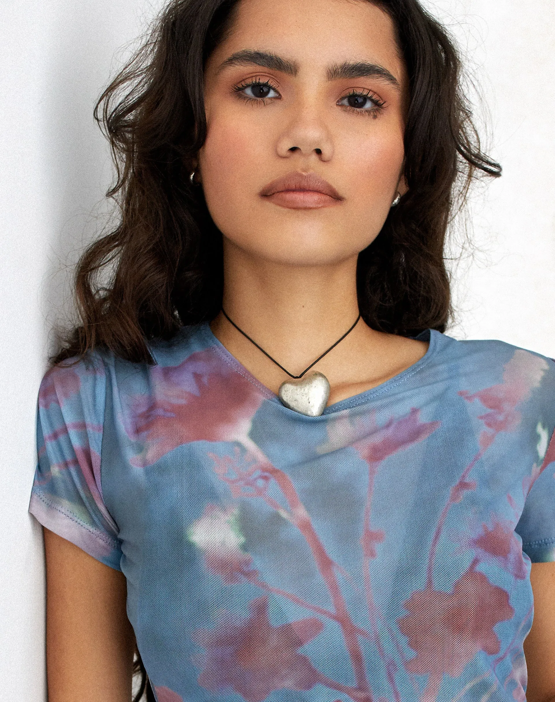 MOTEL X JACQUIE Tonia Printed Top in Lumen Mesh Blue