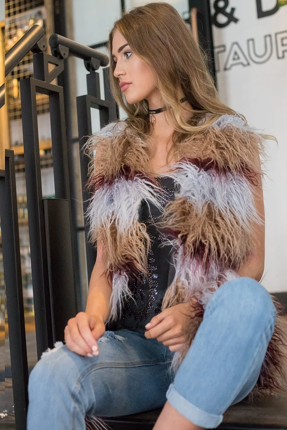 Multi Shaggy Faux Fur Gilet