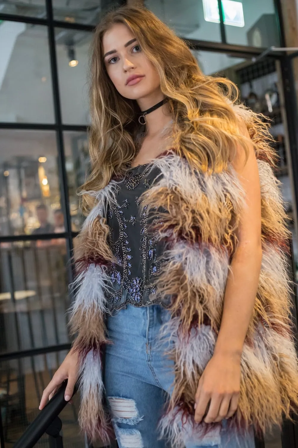 Multi Shaggy Faux Fur Gilet