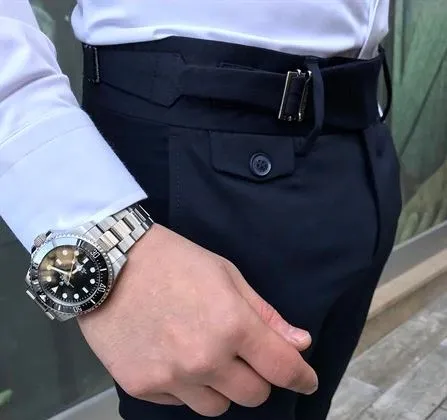 Navy Blue Single Buckle Gurkha Pants