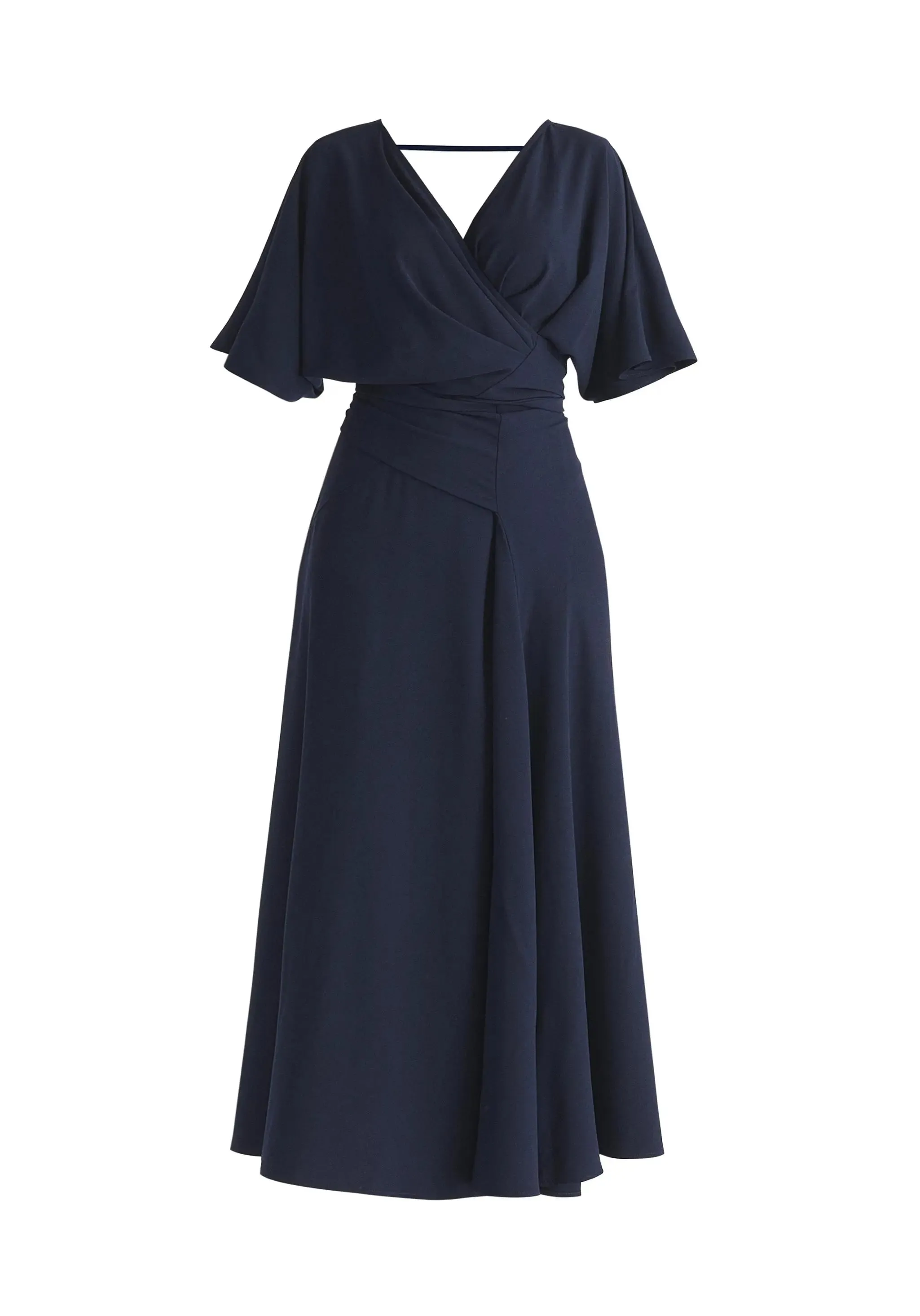 Navy Flare Sleeves Maxi Wrap Dress