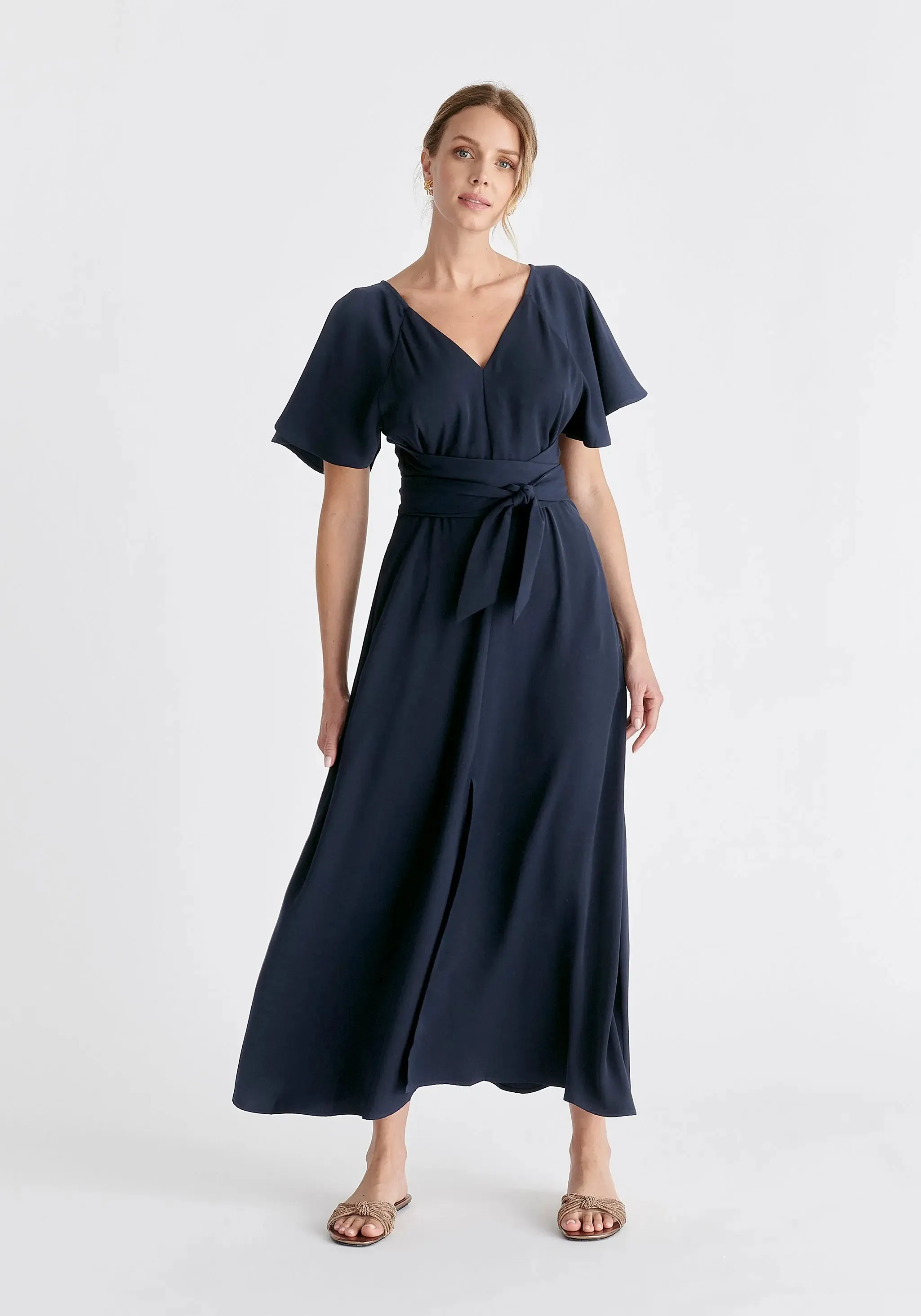 Navy Maxi Waist Tie Dress