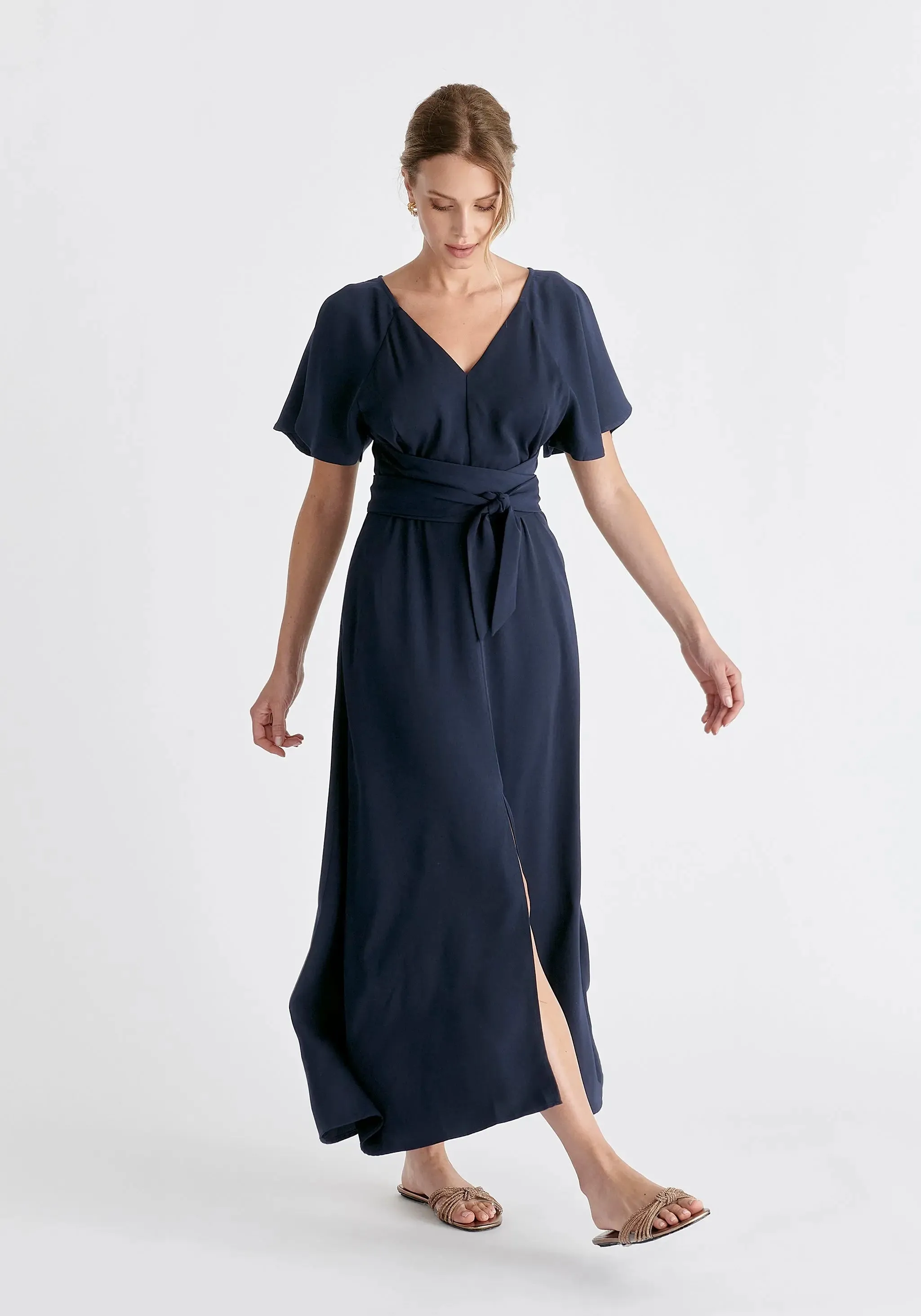 Navy Maxi Waist Tie Dress