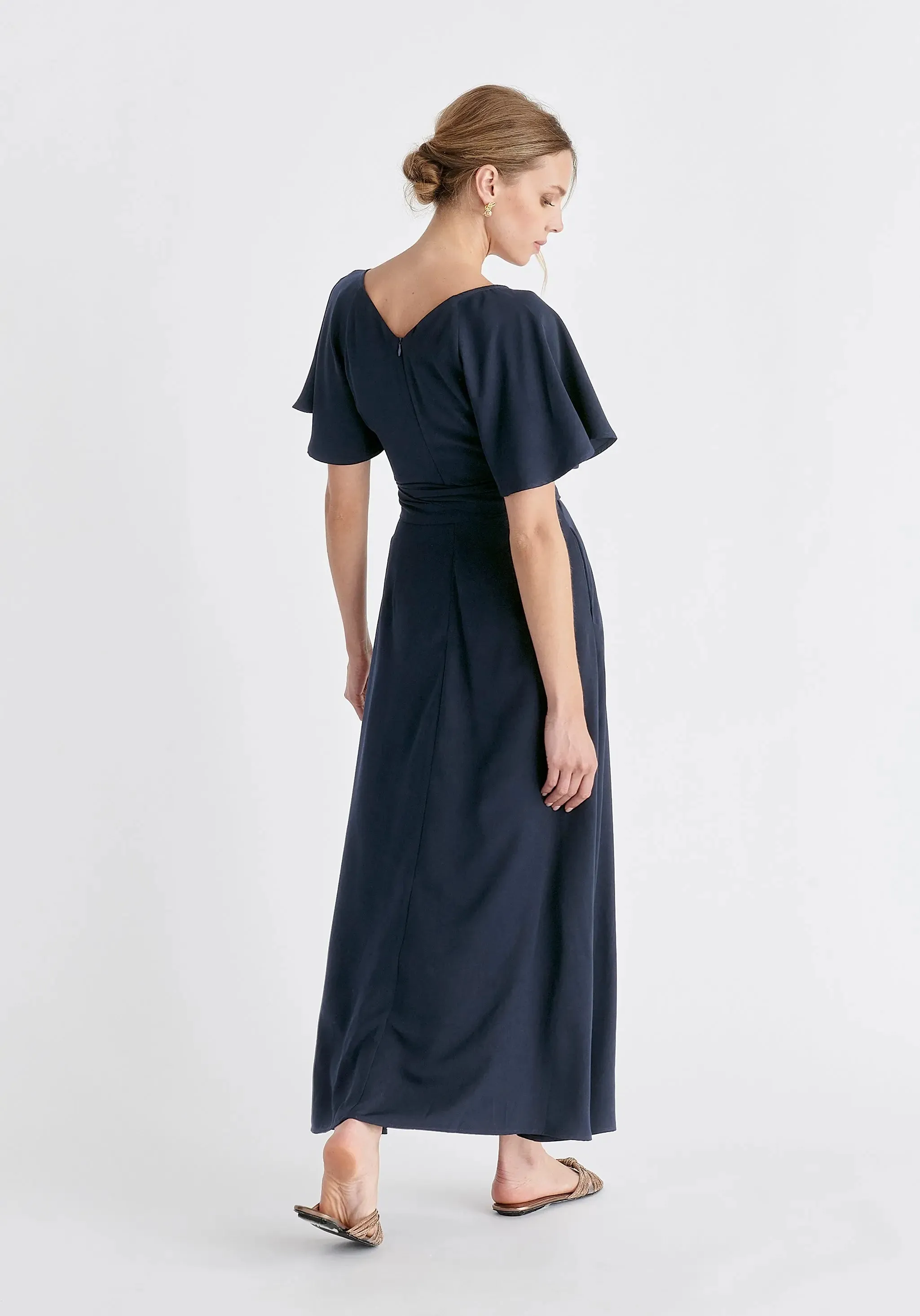 Navy Maxi Waist Tie Dress