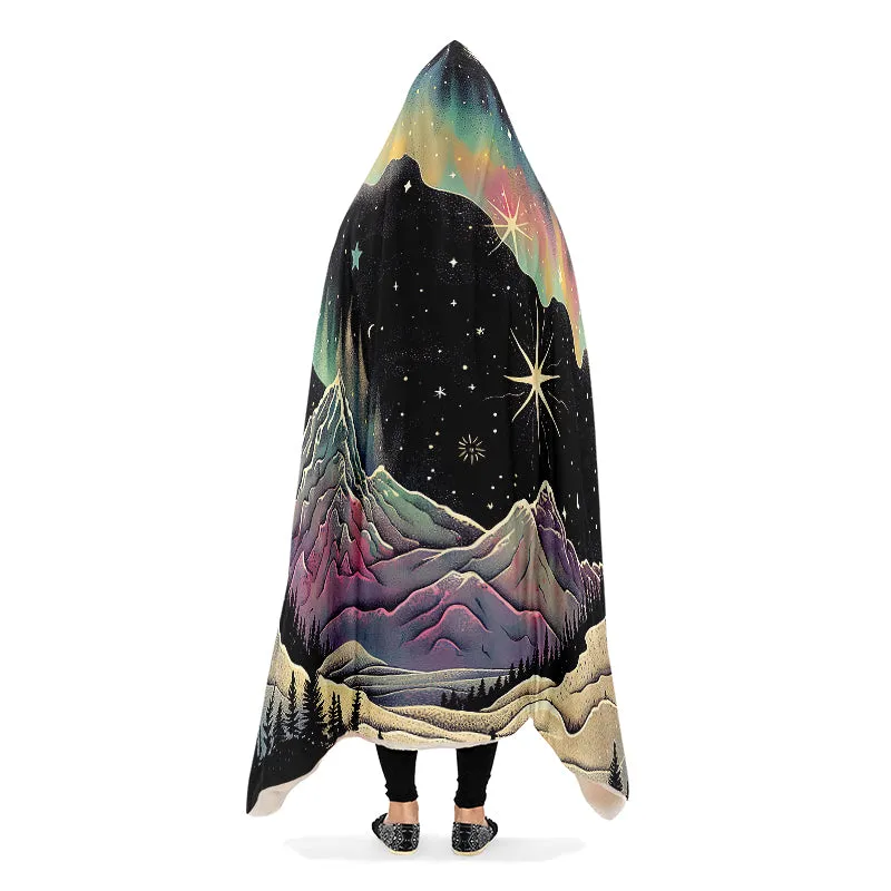 Northern Lights Hooded Blanket - Cozy and Warm Wrap-around Blanket with Vegan Fur Lining and Hood