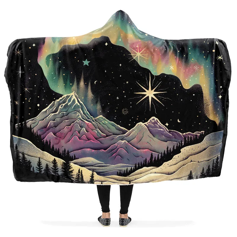 Northern Lights Hooded Blanket - Cozy and Warm Wrap-around Blanket with Vegan Fur Lining and Hood