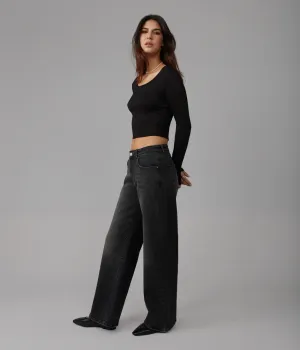 Nova Mid Rise Wide Leg Jeans - Black Ash