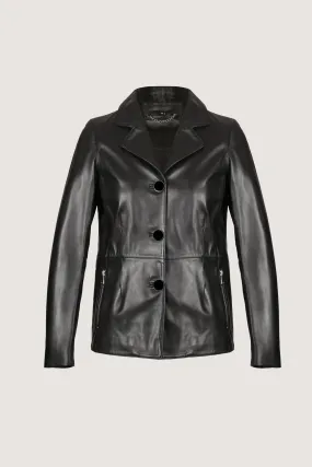 Novado - Women's Classic Blazer Leather Coat - Black - 1 Piece