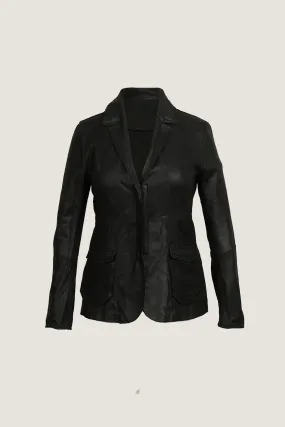 Novado - Women's Luxury Blazer Leather Coat - Black - 1 Piece